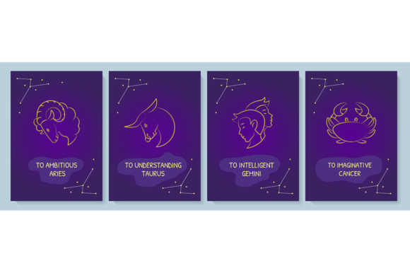 Astrological Signs Postcard with Icons Graphics