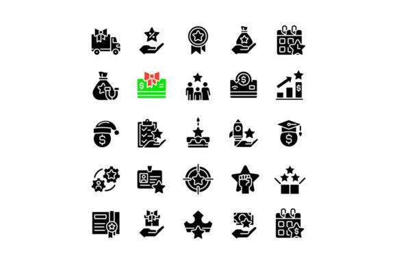 Bonuses Black Glyph Icons Set: Graphics and Icons Review