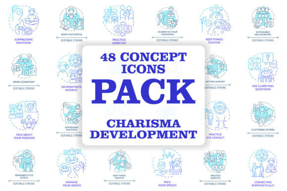 Charisma Development Concept Icons Set: Graphics and Icons for Modern Publishing
