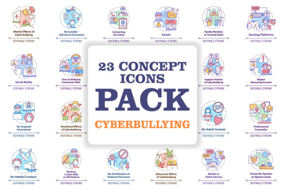 Cyberbullying Concept Icons Bundle: A Modern Design Asset for Branding