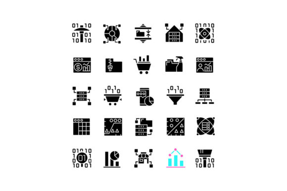 Data Mining Black Glyph Icons Set: A Designer’s Practical Take