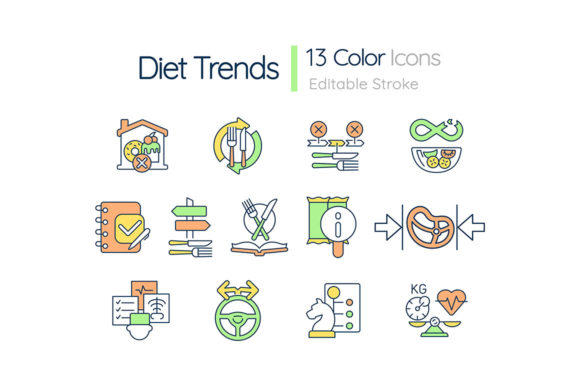 Diet Trends RGB Color Icons Set Graphics and Icons
