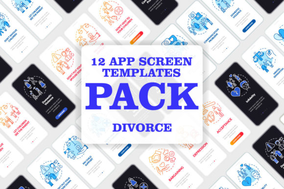 Divorce Onboarding Mobile App Screen Set: A Graphic Template for Powerful Editorial Use