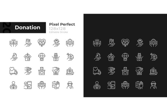 Donation Opportunities Linear Icons Set: Essential Graphics and Icons for Modern Publishing