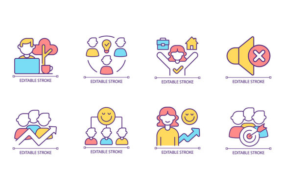 Employee Productivity RGB Color Icon Set for Modern Web and Editorial Design