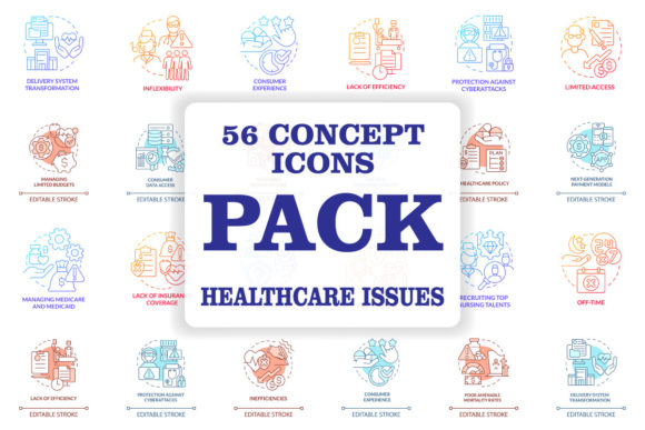 Healthcare Issues Concept Icons Bundle: A Modern Graphic Design Asset for Branding