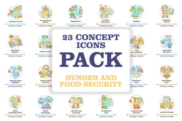 Hunger and Food Security Concept Icons: Graphics and Icons Review