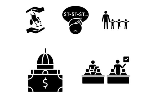 Inclusive Education Black Glyph Icon Set: Essential Graphics and Icons for Modern Branding
