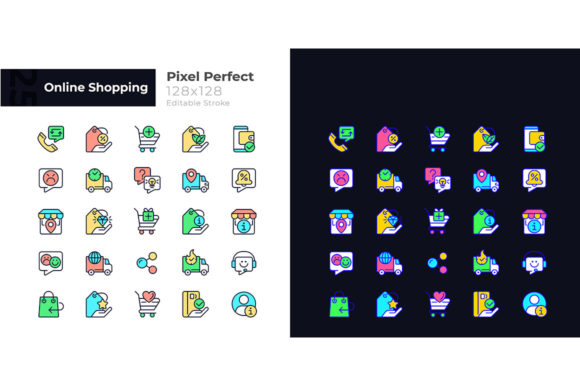 Online Shopping Pixel Perfect Icons Set Graphics