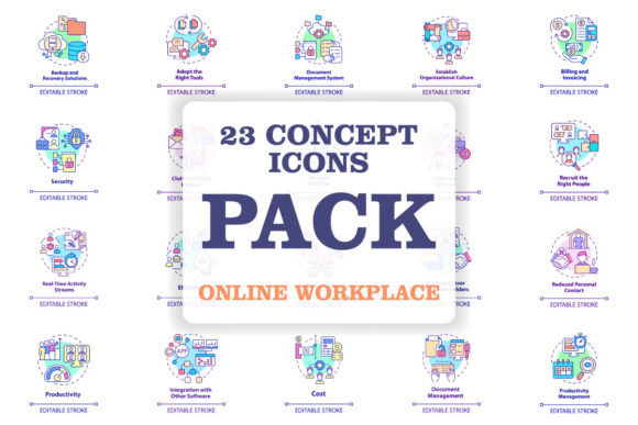 Online Workplace Concept Icons Bundle for Graphics and Icons