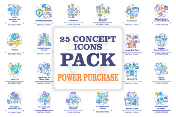 Power Purchase Agreement Concept Icons for Modern Web Design