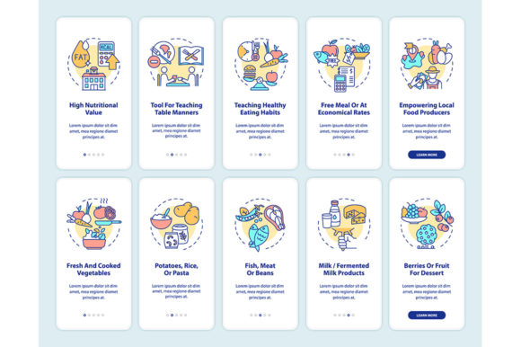 School Meal Onboarding Mobile App Pages for Creative Crafting