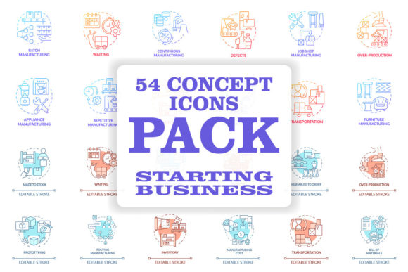 Starting Manufacturing Business Concept Graphics and Icons Review
