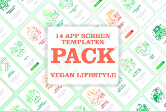 Vegan Lifestyle Omobile App Screen Set Graphics